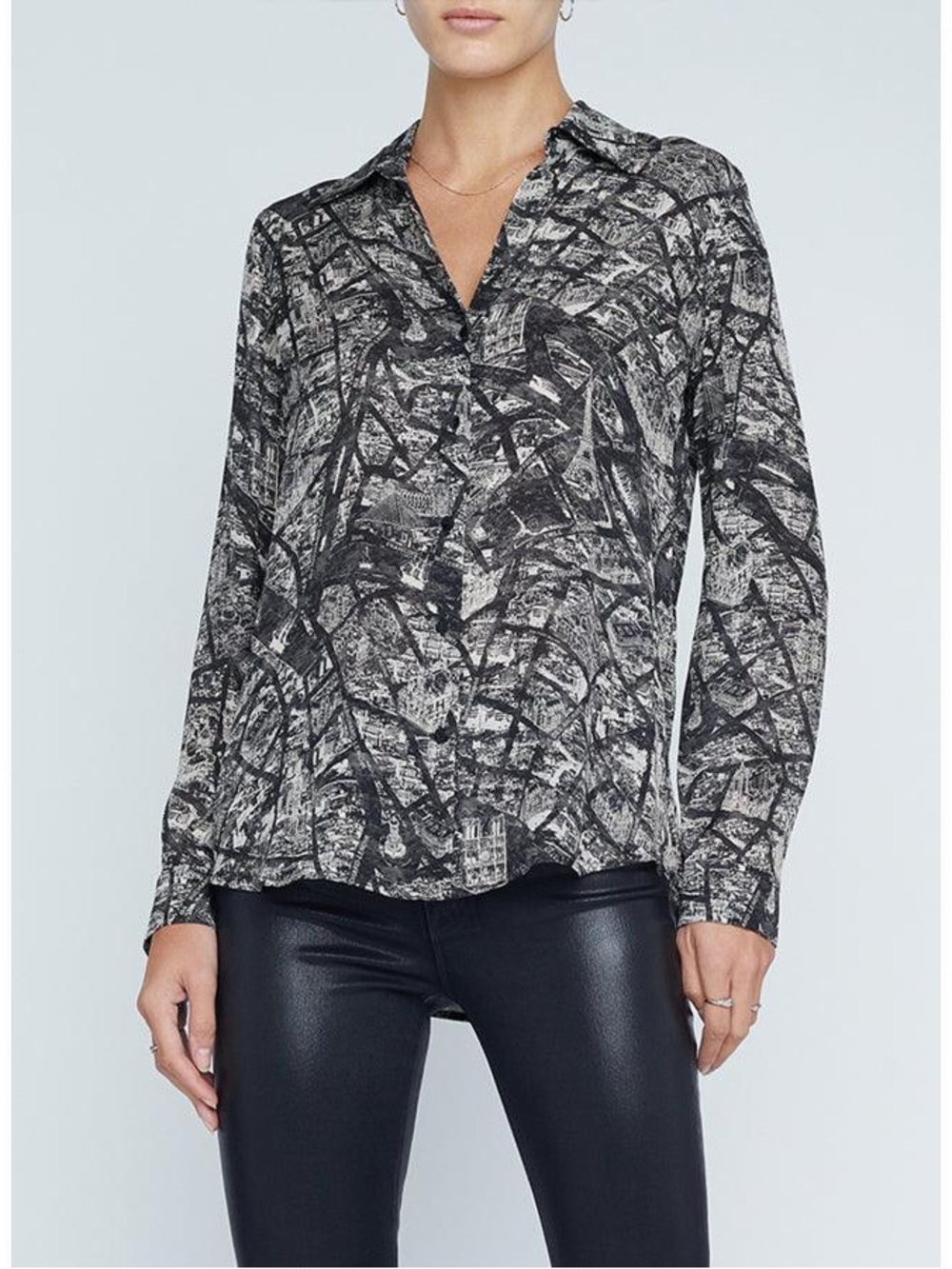 L'AGENCE Paris Map Print Silk Shirt